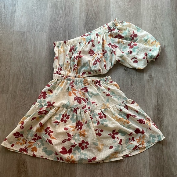 moon river floral print one shoulder side cut-out shirred mini dress size small - Picture 3 of 9